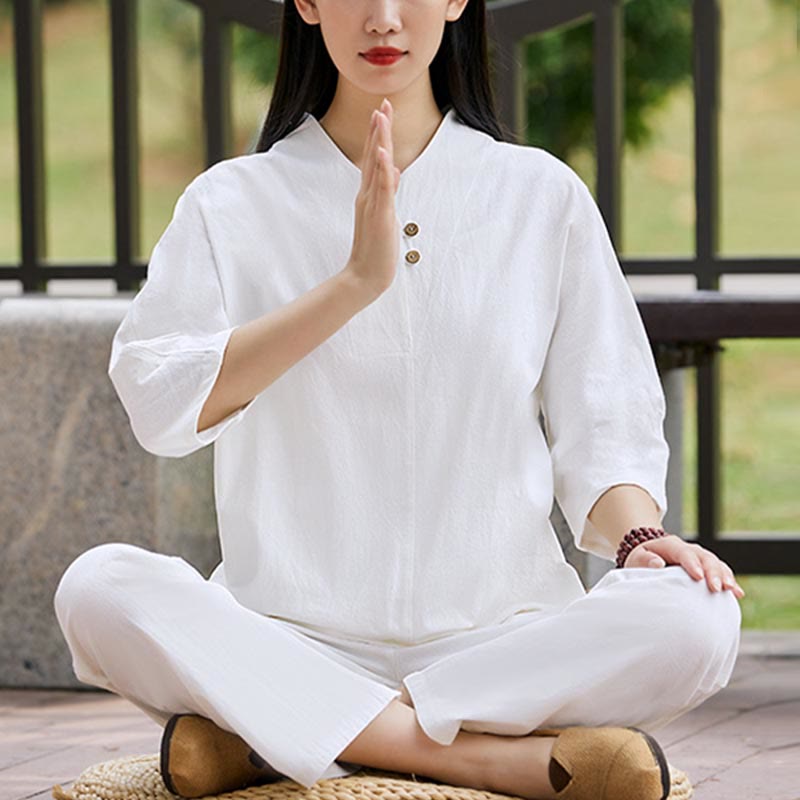 Set da donna di 2 pezzi Buddha Stones , maglietta, pantaloni, meditazione, zen, tai chi, cotone e lino - image 1