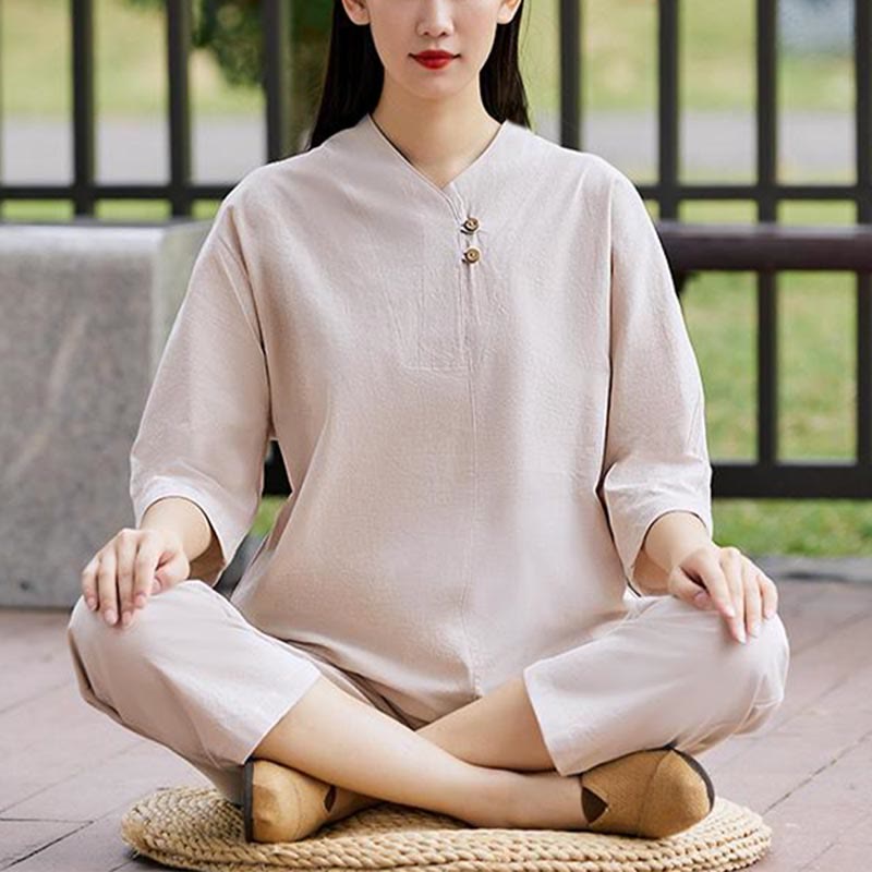 Set da donna di 2 pezzi Buddha Stones , maglietta, pantaloni, meditazione, zen, tai chi, cotone e lino - image 7