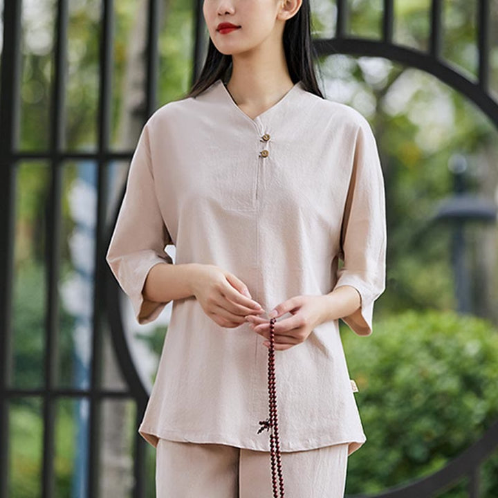 Set da donna di 2 pezzi Buddha Stones , maglietta, pantaloni, meditazione, zen, tai chi, cotone e lino - image 8