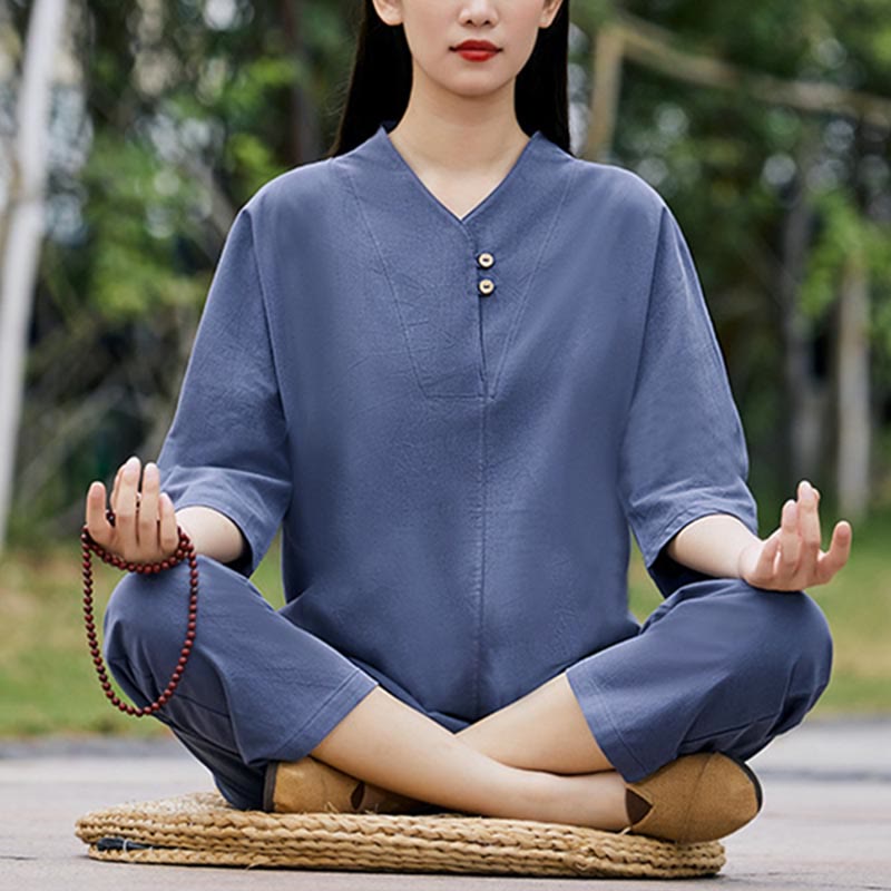 Set da donna di 2 pezzi Buddha Stones , maglietta, pantaloni, meditazione, zen, tai chi, cotone e lino - image 15