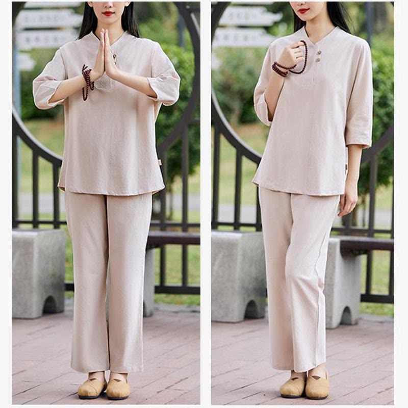 Set da donna di 2 pezzi Buddha Stones , maglietta, pantaloni, meditazione, zen, tai chi, cotone e lino - image 10