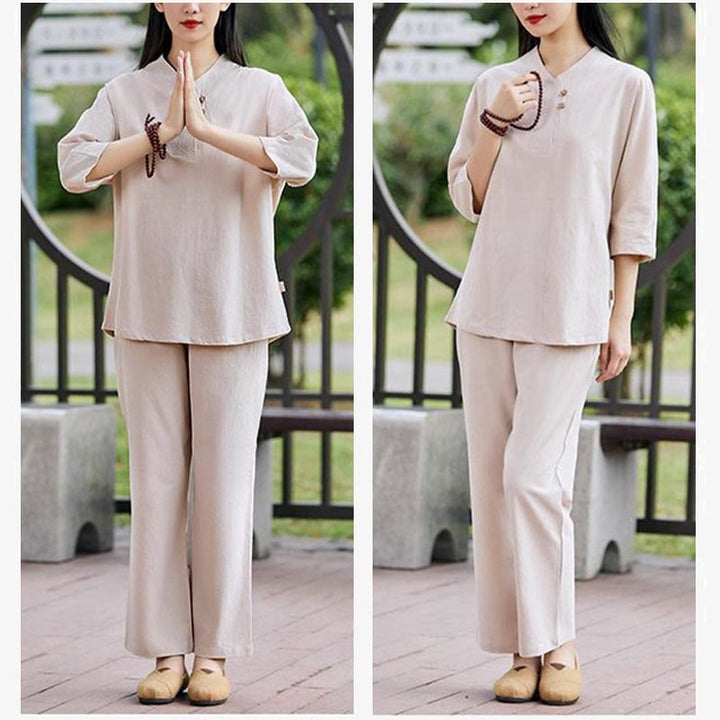 Set da donna di 2 pezzi Buddha Stones , maglietta, pantaloni, meditazione, zen, tai chi, cotone e lino - image 10