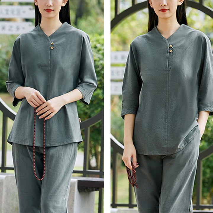 Set da donna di 2 pezzi Buddha Stones , maglietta, pantaloni, meditazione, zen, tai chi, cotone e lino - image 19