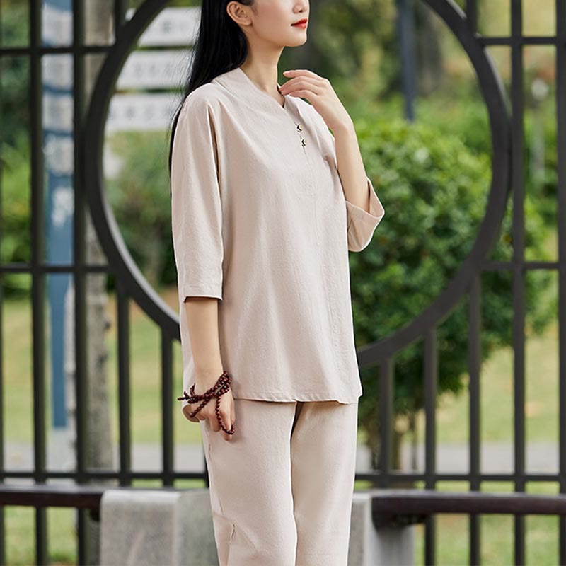 Set da donna di 2 pezzi Buddha Stones , maglietta, pantaloni, meditazione, zen, tai chi, cotone e lino - image 9
