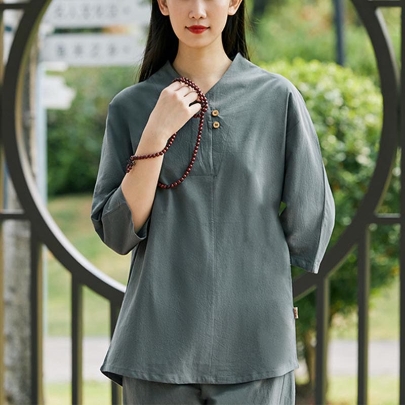 Set da donna di 2 pezzi Buddha Stones , maglietta, pantaloni, meditazione, zen, tai chi, cotone e lino - image 18