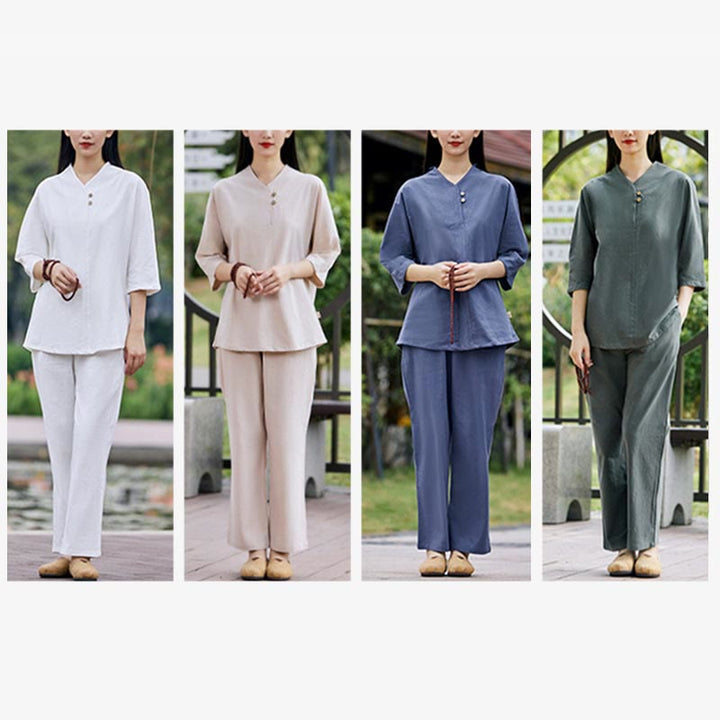 Set da donna di 2 pezzi Buddha Stones , maglietta, pantaloni, meditazione, zen, tai chi, cotone e lino - image 20