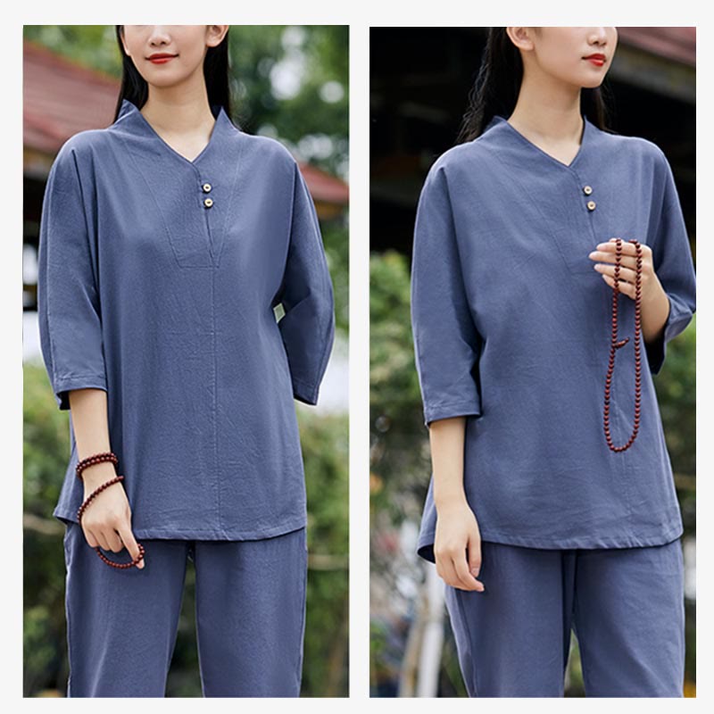 Set da donna di 2 pezzi Buddha Stones , maglietta, pantaloni, meditazione, zen, tai chi, cotone e lino - image 16