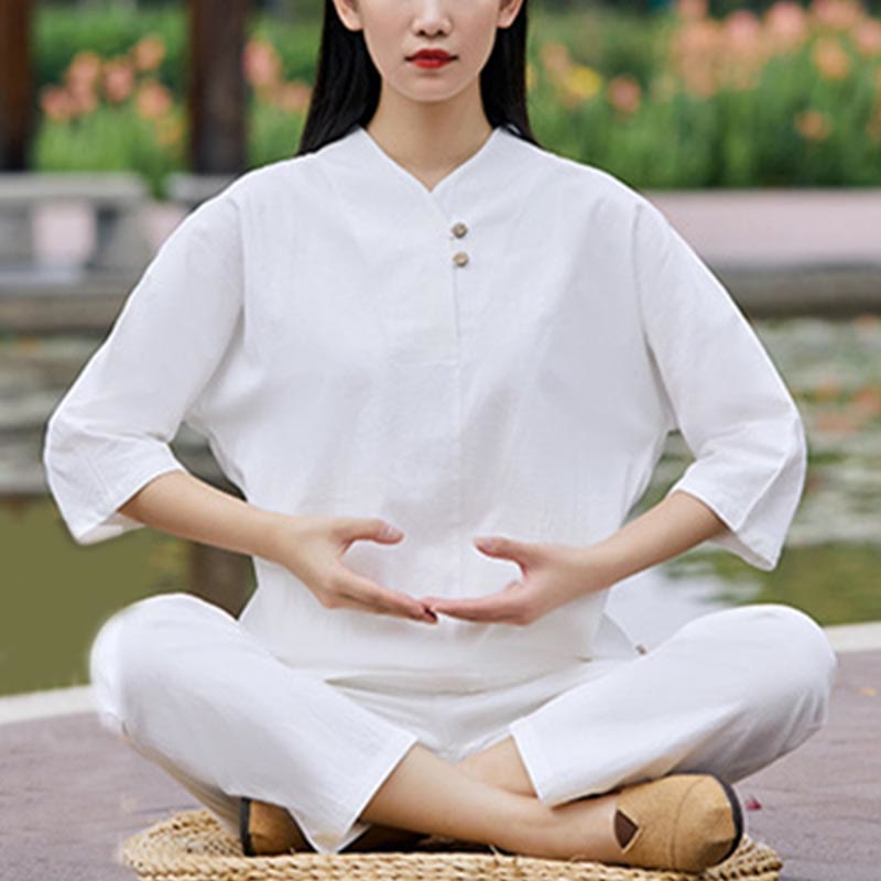 Set da donna di 2 pezzi Buddha Stones , maglietta, pantaloni, meditazione, zen, tai chi, cotone e lino - image 2