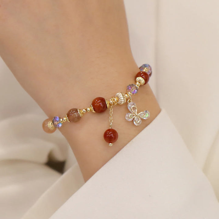 Braccialetto con ciondolo a farfalla con cristallo arcobaleno naturale Fu Lu Shou Buddha Stones Rutilato