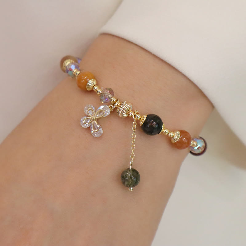 Braccialetto con ciondolo a farfalla con cristallo arcobaleno naturale Fu Lu Shou Buddha Stones Rutilato