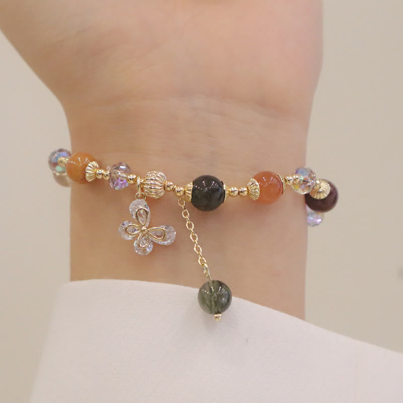 Braccialetto con ciondolo a farfalla con cristallo arcobaleno naturale Fu Lu Shou Buddha Stones Rutilato