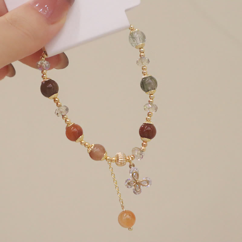 Braccialetto con ciondolo a farfalla con cristallo arcobaleno naturale Fu Lu Shou Buddha Stones Rutilato