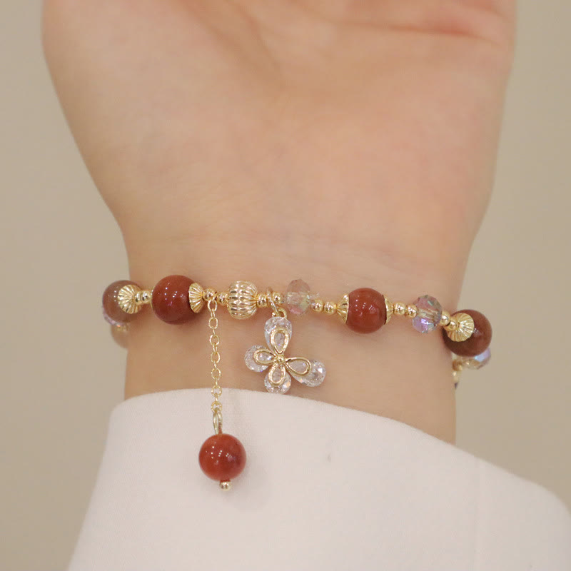 Braccialetto con ciondolo a farfalla con cristallo arcobaleno naturale Fu Lu Shou Buddha Stones Rutilato