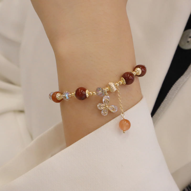 Braccialetto con ciondolo a farfalla con cristallo arcobaleno naturale Fu Lu Shou Buddha Stones Rutilato