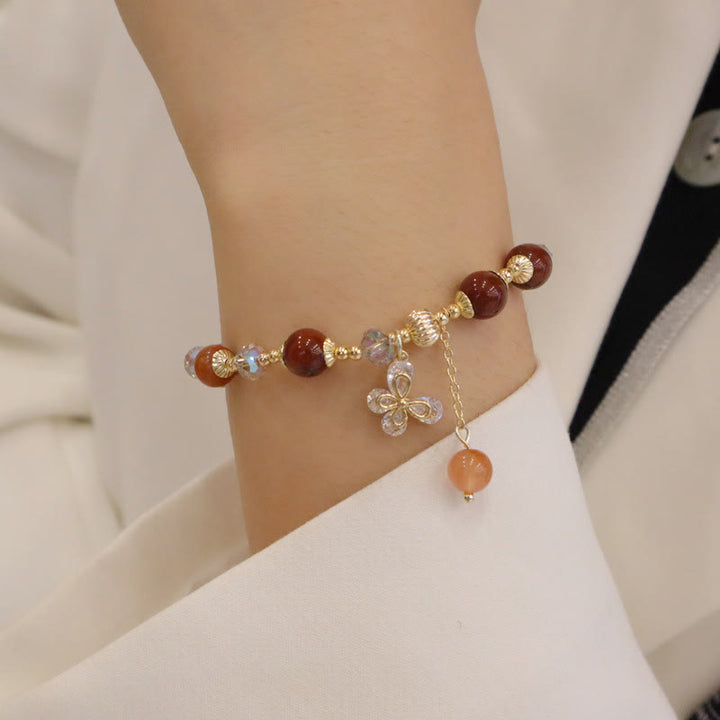 Braccialetto con ciondolo a farfalla con cristallo arcobaleno naturale Fu Lu Shou Buddha Stones Rutilato