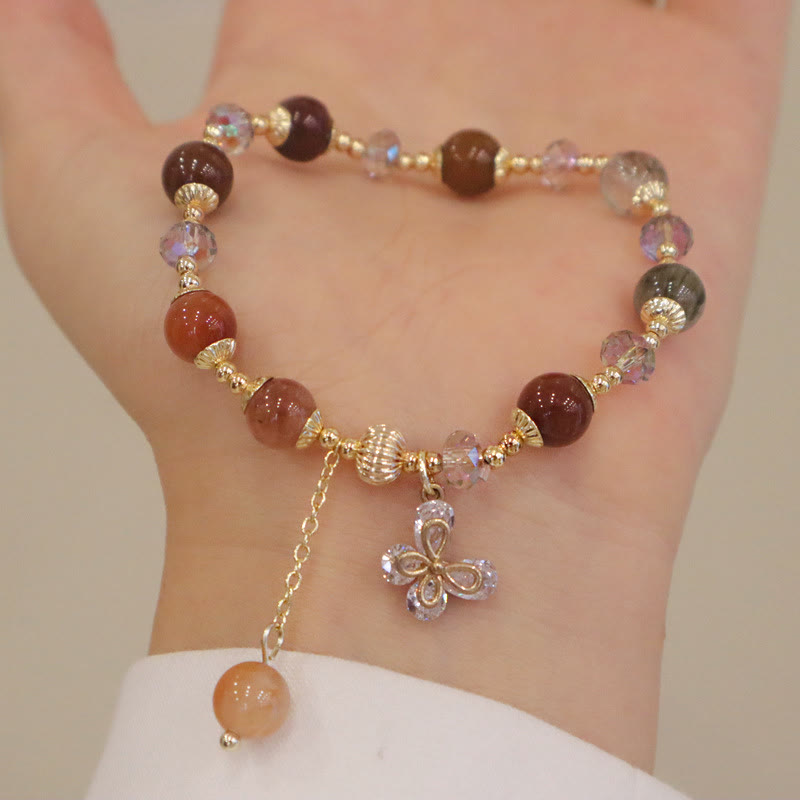 Braccialetto con ciondolo a farfalla con cristallo arcobaleno naturale Fu Lu Shou Buddha Stones Rutilato