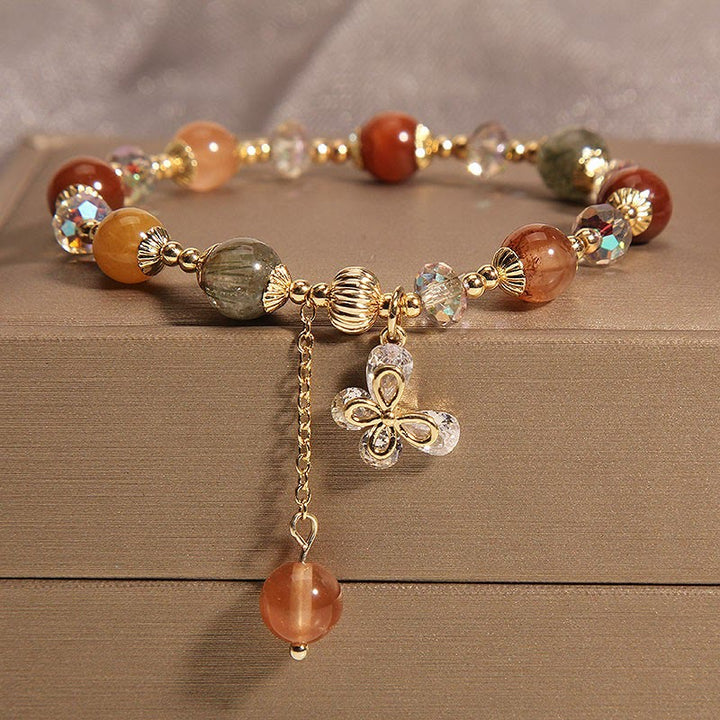 Braccialetto con ciondolo a farfalla con cristallo arcobaleno naturale Fu Lu Shou Buddha Stones Rutilato