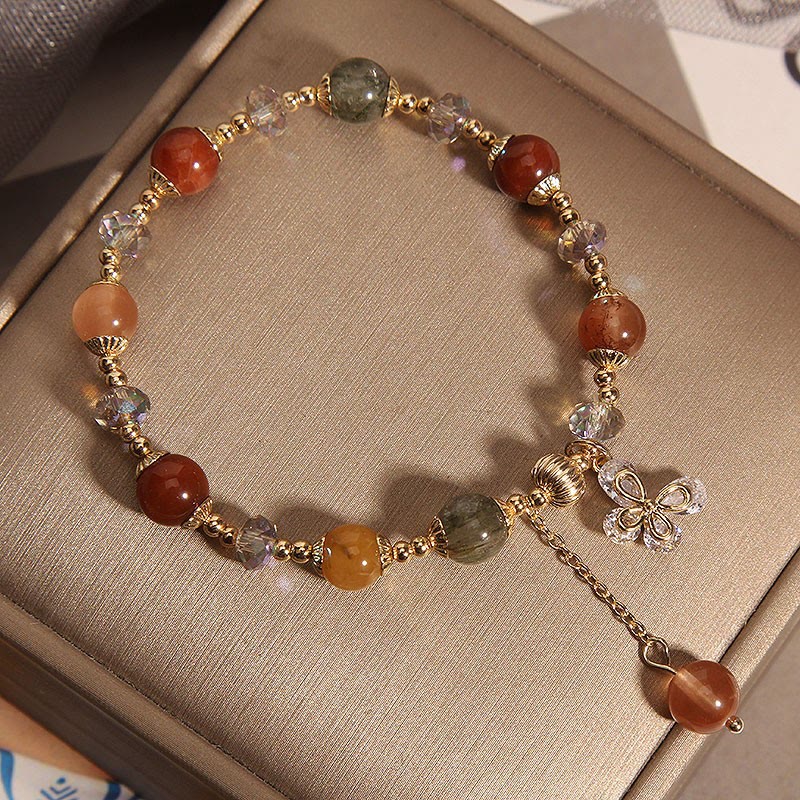 Braccialetto con ciondolo a farfalla con cristallo arcobaleno naturale Fu Lu Shou Buddha Stones Rutilato