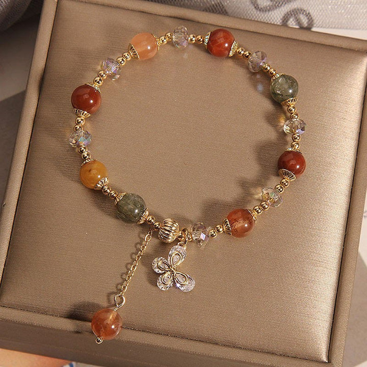 Braccialetto con ciondolo a farfalla con cristallo arcobaleno naturale Fu Lu Shou Buddha Stones Rutilato