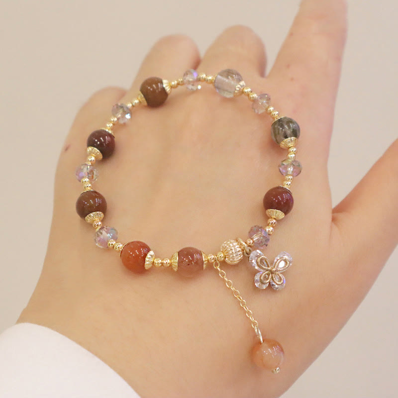 Braccialetto con ciondolo a farfalla con cristallo arcobaleno naturale Fu Lu Shou Buddha Stones Rutilato