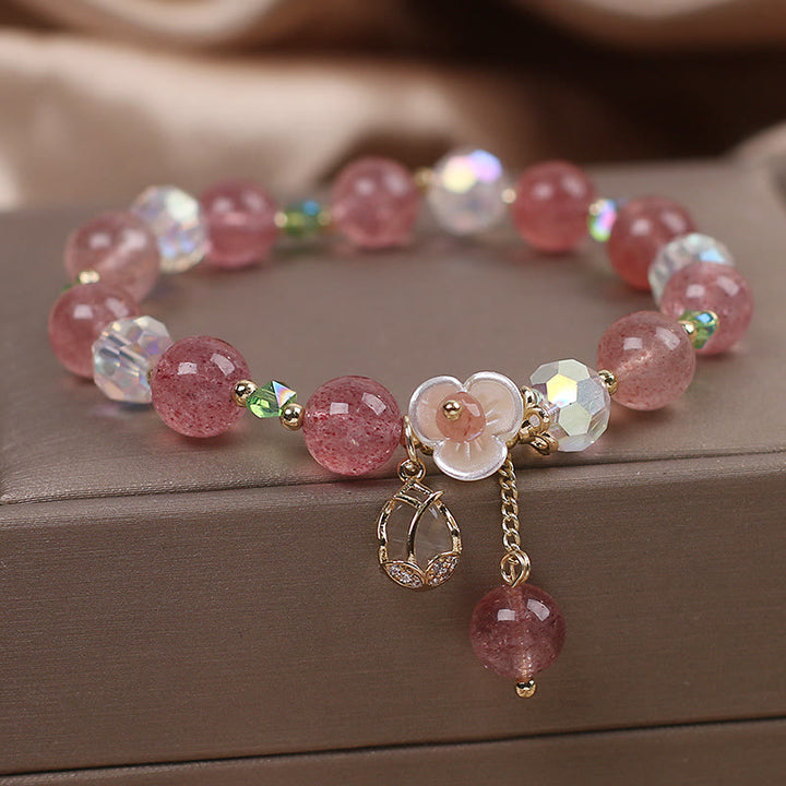 Braccialetto di guarigione con fiori di fluorite, quarzo fragola, quarzo rutilato Buddha Stones