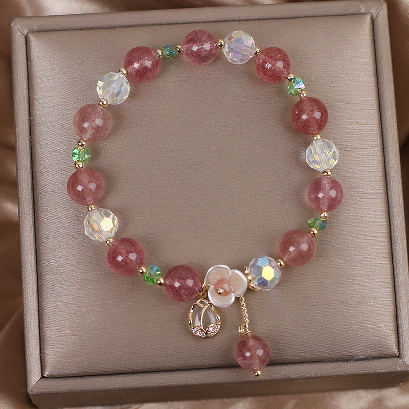 Braccialetto di guarigione con fiori di fluorite, quarzo fragola, quarzo rutilato Buddha Stones
