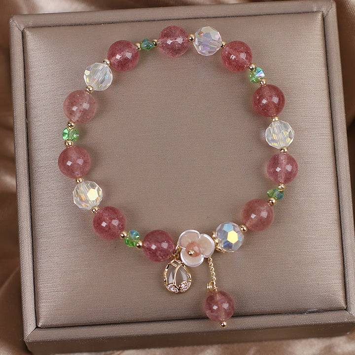 Braccialetto di guarigione con fiori di fluorite, quarzo fragola, quarzo rutilato Buddha Stones