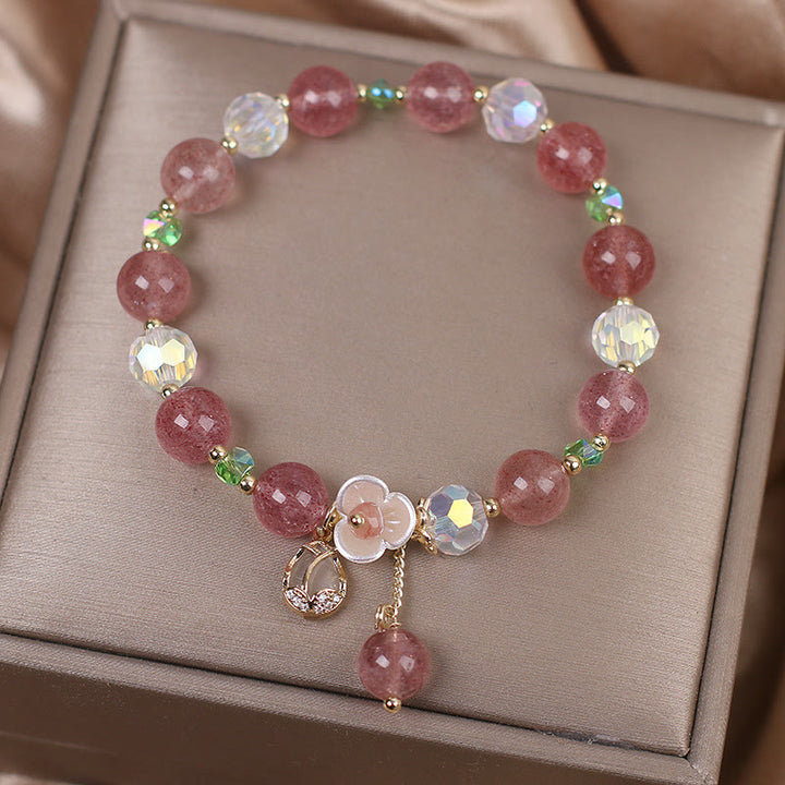 Braccialetto di guarigione con fiori di fluorite, quarzo fragola, quarzo rutilato Buddha Stones