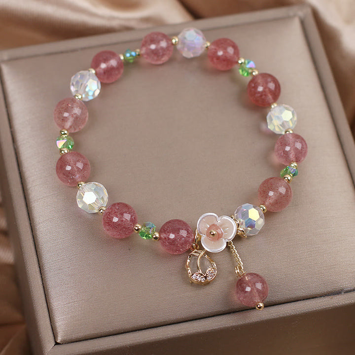 Braccialetto di guarigione con fiori di fluorite, quarzo fragola, quarzo rutilato Buddha Stones