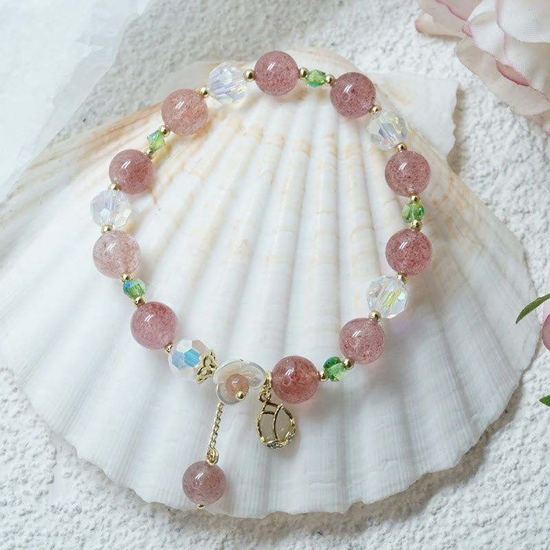 Braccialetto di guarigione con fiori di fluorite, quarzo fragola, quarzo rutilato Buddha Stones