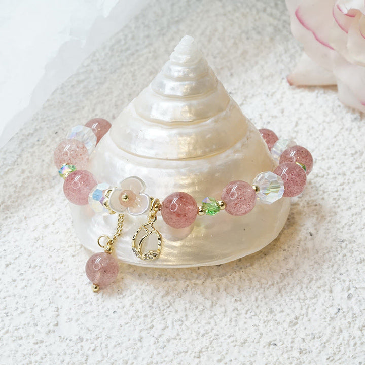 Braccialetto di guarigione con fiori di fluorite, quarzo fragola, quarzo rutilato Buddha Stones