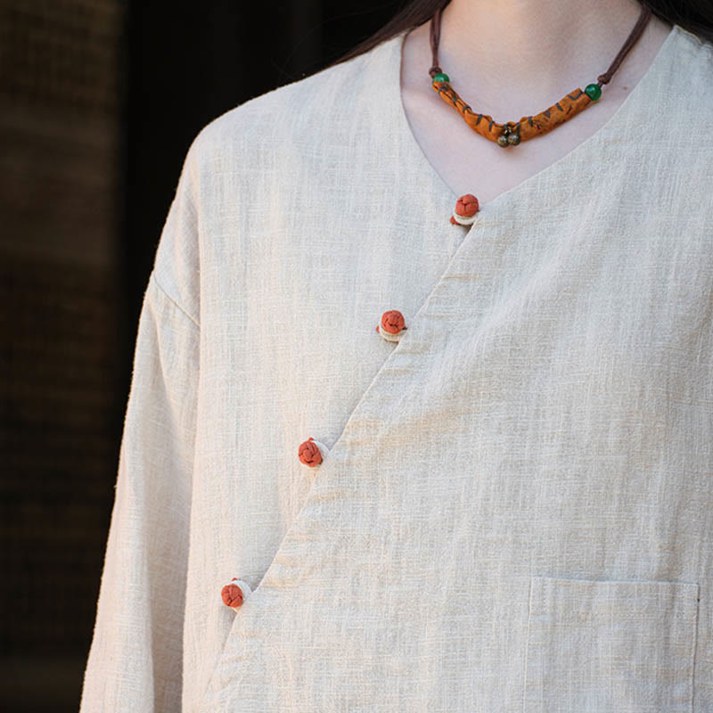 Camicetta ampia in lino ramiè tinta unita Buddha Stones, a maniche lunghe, cinese Hanfu Top - image 8