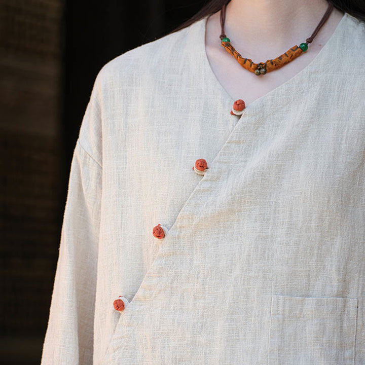 Camicetta ampia in lino ramiè tinta unita Buddha Stones, a maniche lunghe, cinese Hanfu Top - image 8
