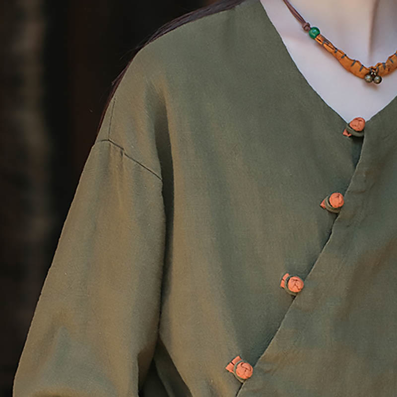 Camicetta ampia in lino ramiè tinta unita Buddha Stones, a maniche lunghe, cinese Hanfu Top - image 15