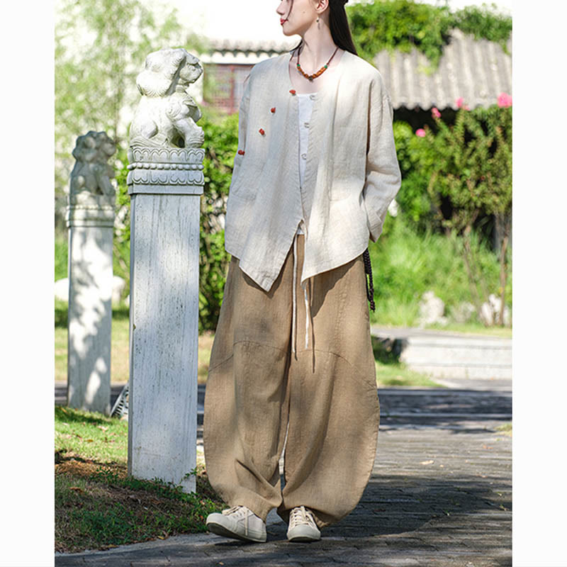 Camicetta ampia in lino ramiè tinta unita Buddha Stones, a maniche lunghe, cinese Hanfu Top - image 7