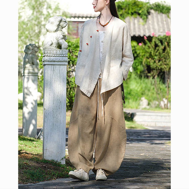 Camicetta ampia in lino ramiè tinta unita Buddha Stones, a maniche lunghe, cinese Hanfu Top - image 7