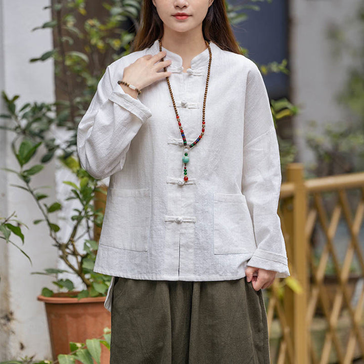 Camicia con motivo a rana Buddha Stones , abbigliamento per meditazione Tai Chi, giacca in lino e ramiè