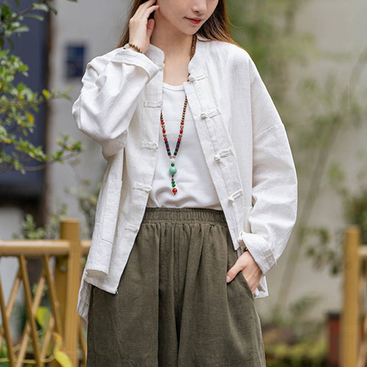 Camicia con motivo a rana Buddha Stones , abbigliamento per meditazione Tai Chi, giacca in lino e ramiè