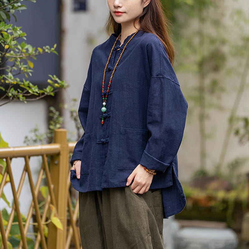 Camicia con motivo a rana Buddha Stones , abbigliamento per meditazione Tai Chi, giacca in lino e ramiè