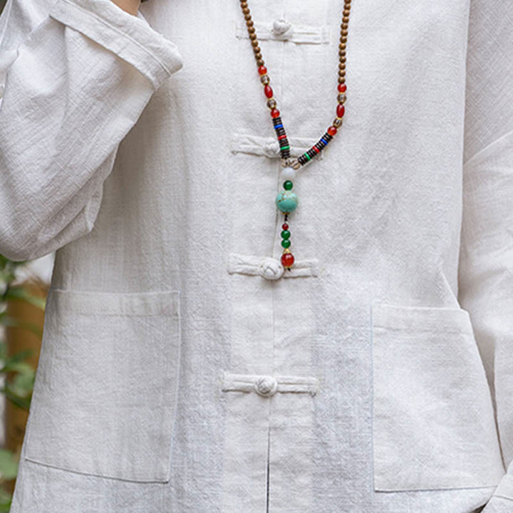 Camicia con motivo a rana Buddha Stones , abbigliamento per meditazione Tai Chi, giacca in lino e ramiè