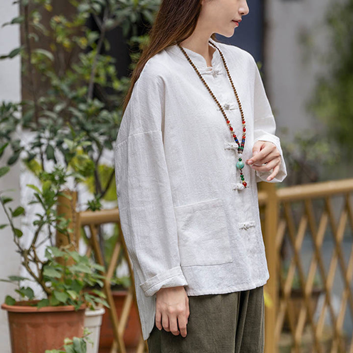 Camicia con motivo a rana Buddha Stones , abbigliamento per meditazione Tai Chi, giacca in lino e ramiè