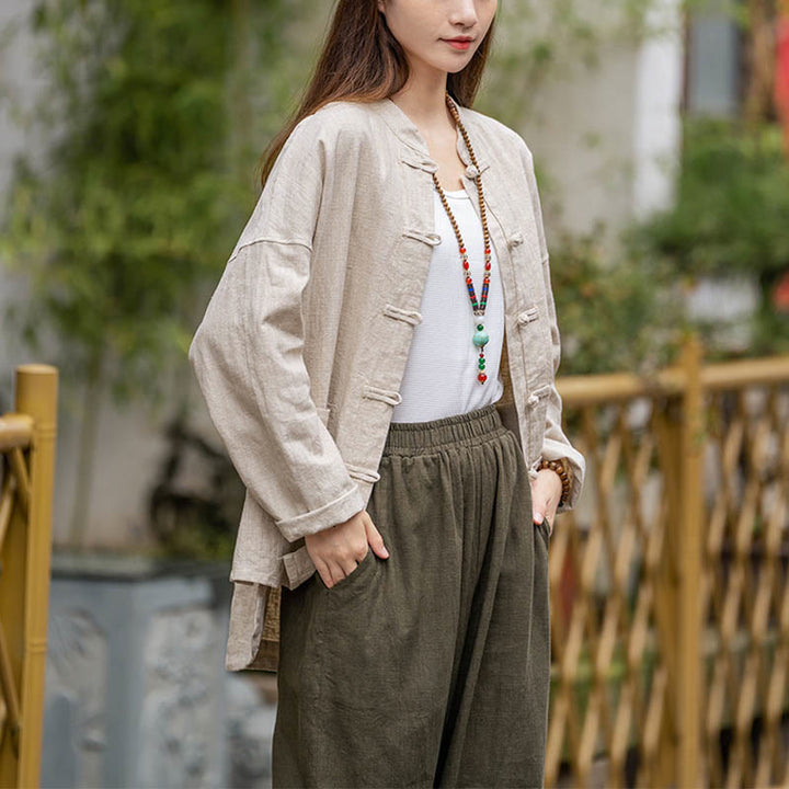 Camicia con motivo a rana Buddha Stones , abbigliamento per meditazione Tai Chi, giacca in lino e ramiè