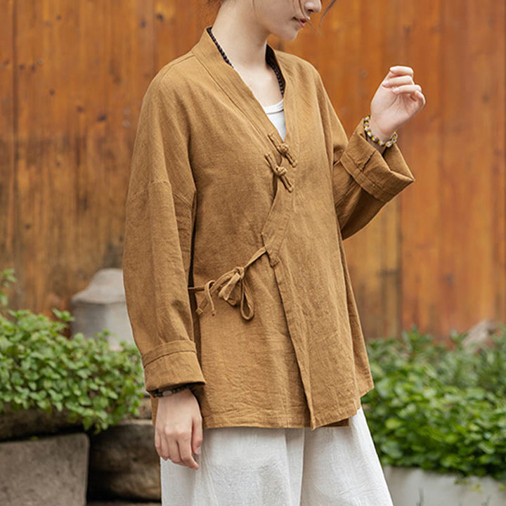 Camicia con motivo hanfu e bottoni a Buddha Stones, in ramiè e lino - image 2