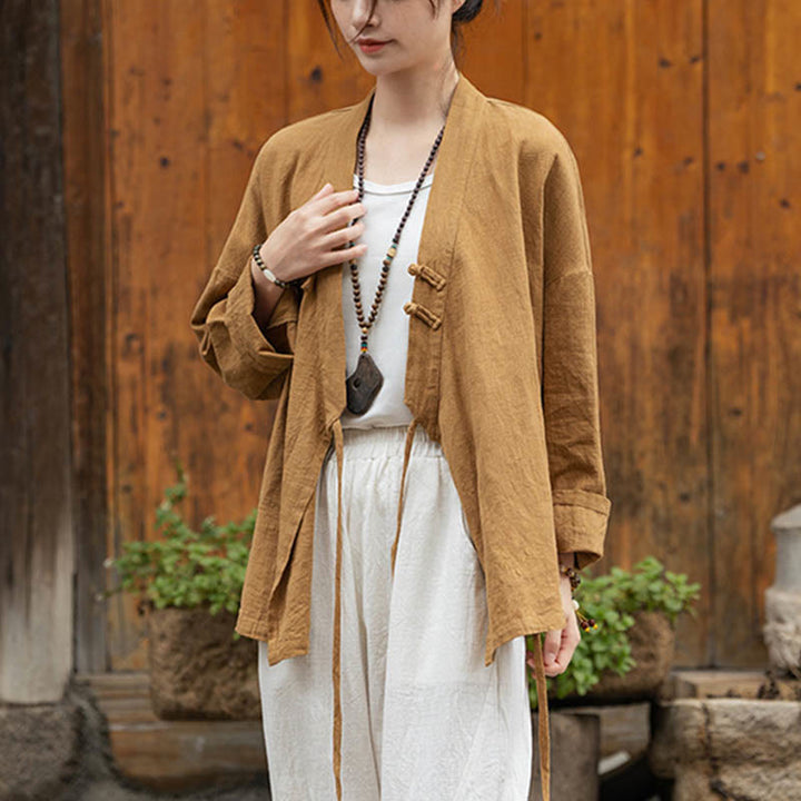 Camicia con motivo hanfu e bottoni a Buddha Stones, in ramiè e lino - image 4
