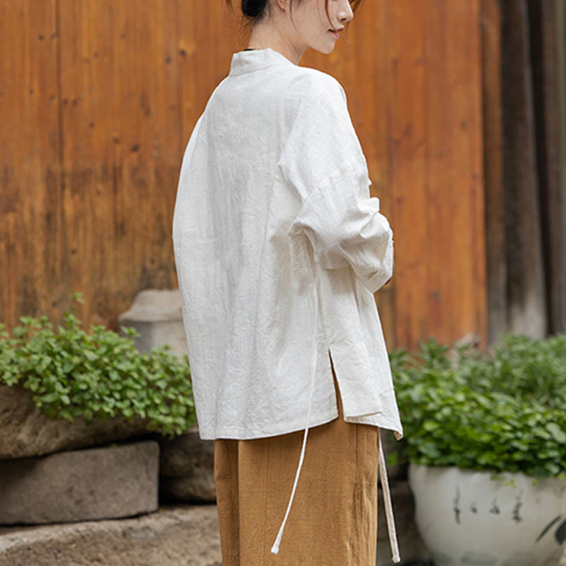 Camicia con motivo hanfu e bottoni a Buddha Stones, in ramiè e lino - image 9