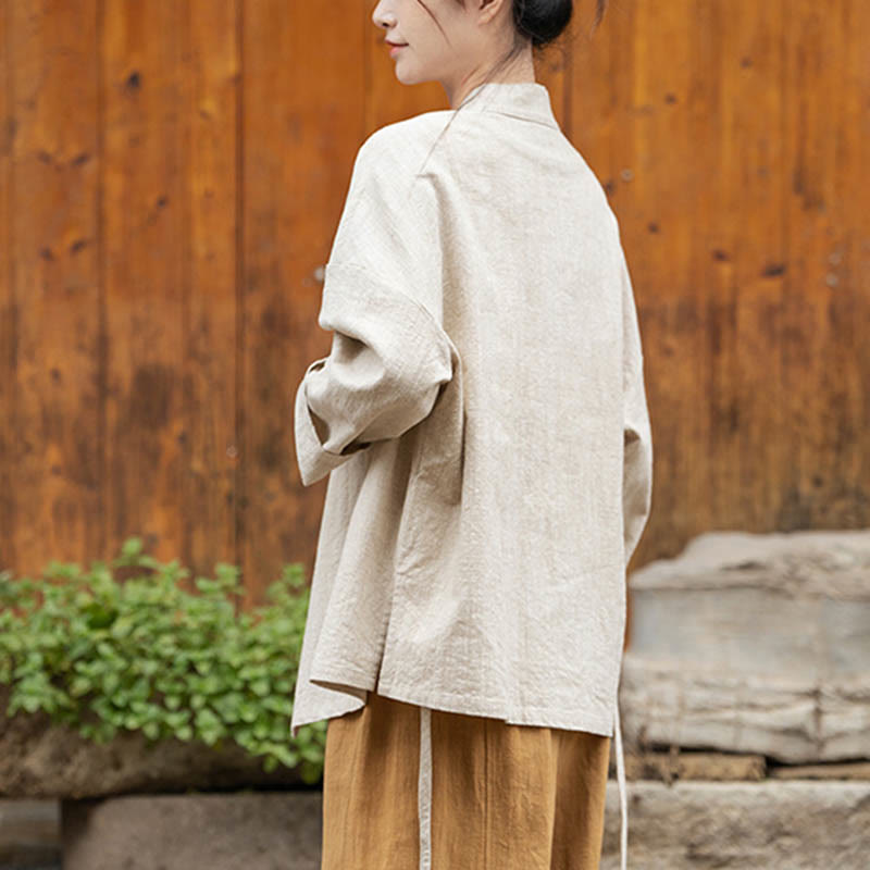 Camicia con motivo hanfu e bottoni a Buddha Stones, in ramiè e lino - image 16