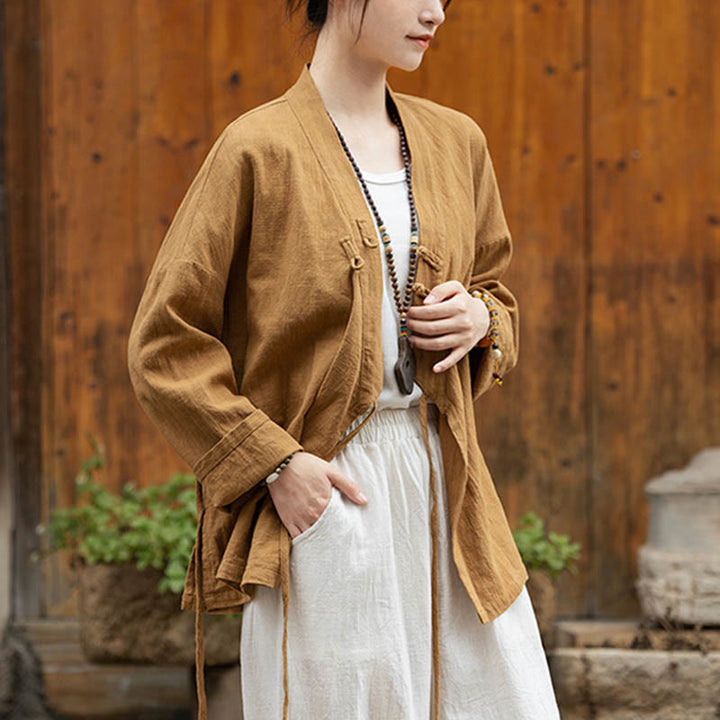 Camicia con motivo hanfu e bottoni a Buddha Stones, in ramiè e lino - image 3