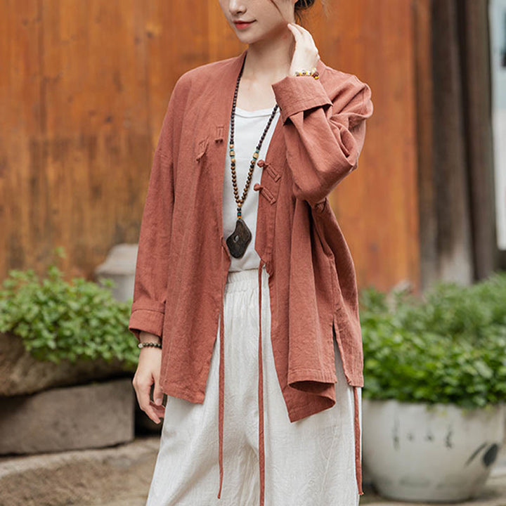 Camicia con motivo hanfu e bottoni a Buddha Stones, in ramiè e lino - image 18
