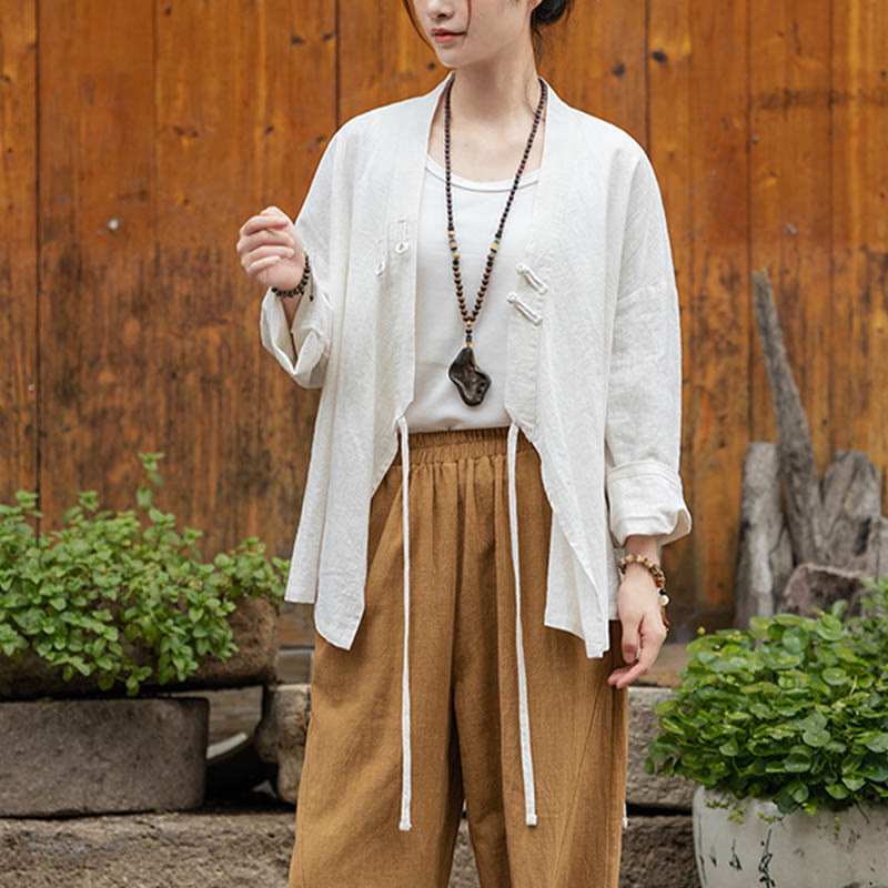 Camicia con motivo hanfu e bottoni a Buddha Stones, in ramiè e lino - image 10