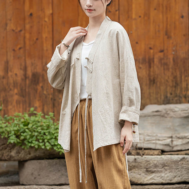 Camicia con motivo hanfu e bottoni a Buddha Stones, in ramiè e lino - image 15